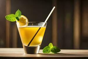 en cocktail med citron- och mynta löv. ai-genererad foto