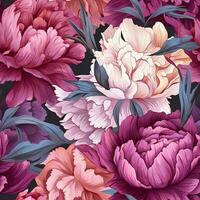 sömlös tyg mönster av färgrik ljus Peonie blomma. design för papper, omslag, tyg, interiör dekor, textil- och Övrig användare. generativ ai foto