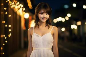 skön asiatisk flicka på glamour och sensuell klänning ai generativ foto