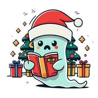 spöke i santa hatt läsning en bok jul konstverk foto
