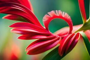 en stänga upp av en röd blomma med en grön bakgrund. ai-genererad foto