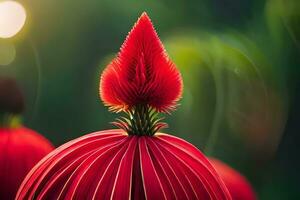 en röd blomma med en grön stam. ai-genererad foto