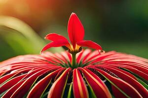 en röd blomma med en grön stam i de Sol. ai-genererad foto