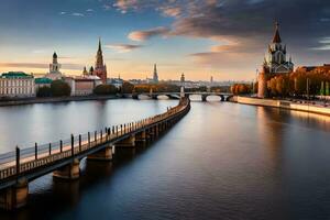 de kremlim flod i Moskva, Ryssland. ai-genererad foto