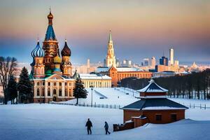 de stad av Moskva, Ryssland, i de vinter. ai-genererad foto