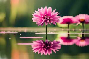 rosa blommor i vatten med reflexion. ai-genererad foto
