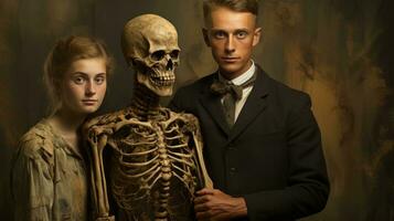 en man och kvinna Framställ med en skelett, ai generativ foto