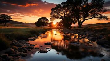 de öken- landskap på solnedgång ai generativ foto