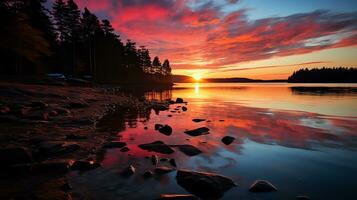 en skön solnedgång över en vattenfall foto