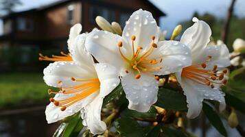 rosa blommor i de öken- med blå himmel ai generativ foto