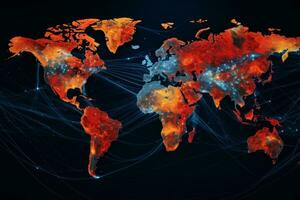 värld Karta med kontrasterande färger. generativ ai foto