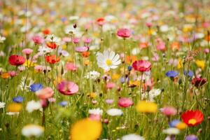 färgrik äng vilda blommor. generativ ai foto