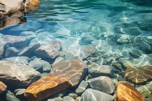 vatten mönster med stenar under de klar yta. generativ ai foto