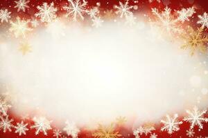 röd och vit jul bakgrund med snöflingor. generativ ai foto