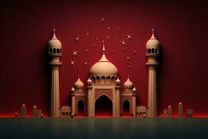 stor moské byggnad med en röd bakgrund. generativ ai foto
