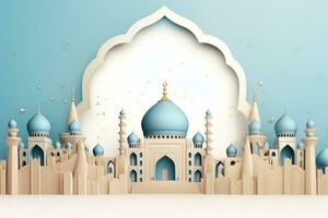 papper skära av en blå moskén. generativ ai foto