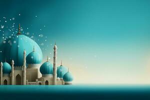 målning av en blå och vit moskén. generativ ai foto