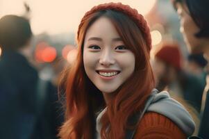 skön ung asiatisk kvinna leende ai generativ foto