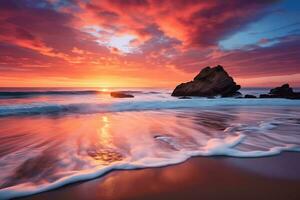 en hisnande scen av en vibrerande kust solnedgång ai generativ foto