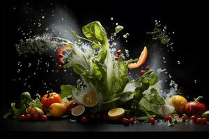bild av modern kök med vegetabiliska på kök tabell ai generativ foto