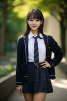 skön asiatisk skola flicka med delikat ansikte ai generativ foto