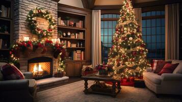 vackert dekorerad jul träd ai generativ foto