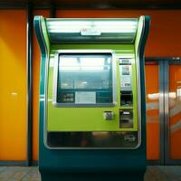 en kopia av ett automatisk biljett försäljning maskin i tunnelbana ai genererad foto