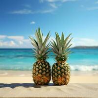 njuter ananas förbi de lugn vidd av en skön strand ai genererad foto