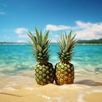 njuter ananas förbi de lugn vidd av en skön strand ai genererad foto