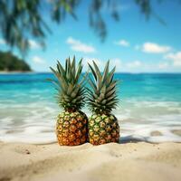 tropisk paradis ananas och lugn strand Plats, en lugn fly ai genererad foto
