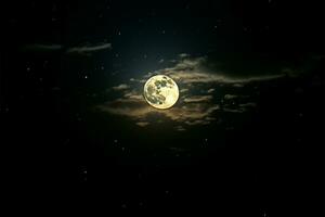 de natt himmel Utsmyckad med en strålande, full måne ai genererad foto