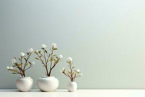 vit Plats accenter små blomma kastruller i minimalistisk, snyggt miljö ai genererad foto