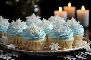 vinter- snö muffins utsökt kaka foto