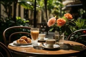 frukost i en Kafé atmosfär professionell reklam fotografi ai genererad foto