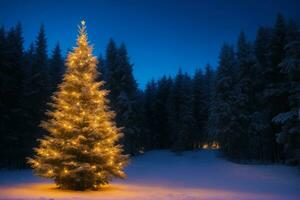vinter- sagoland, jul träd med kopia Plats, ai genererad foto