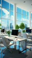 arbete i en skön, vit, modern företags- kontor Plats vertikal mobil tapet ai genererad foto