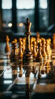 schack, en liknelse för en affärsmän spel planen, strategi, och taktisk förmåga vertikal mobil tapet ai genererad foto