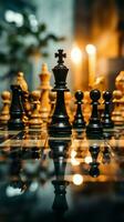schackmatt en avgörande företag strategi slutar de schack spel med en kungar nederlag vertikal mobil tapet ai genererad foto