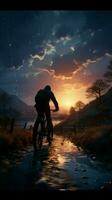 ridning en cykel på lätthet, fattande de skönhet av de natt himmel vertikal mobil tapet ai genererad foto