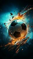 dynamisk sporter begrepp digital teknologi infunderar skönhet in i fotboll boll illustration vertikal mobil tapet ai genererad foto
