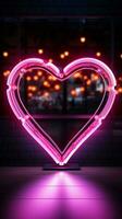 lysande kärlek en neon tecken konturer en hjärta form för romantisk atmosfär vertikal mobil tapet ai genererad foto