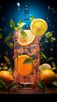 lemonader citrus- gnistra lyser under de vibrerande omfamning av neon ljus vertikal mobil tapet ai genererad foto