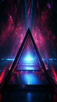neon briljans geometrisk trianglar i laser ljus form fantastisk tapeter och bakgrunder vertikal mobil tapet ai genererad foto