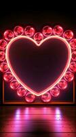neon hjärta gräns ett upplyst tecken former en ram av öm glöd vertikal mobil tapet ai genererad foto
