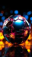neon infuserad realism en fotboll design den där strålar äkthet genom levande ljus vertikal mobil tapet ai genererad foto