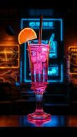 neon törst släckare en tecken tänds en cocktail garnerad med en miniatyr- paraply vertikal mobil tapet ai genererad foto