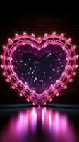 strålnings kärlek symbol en hjärta ram upplyst förbi en fängslande neon tecken vertikal mobil tapet ai genererad foto