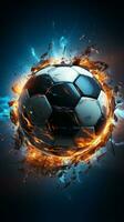 dynamisk sporter begrepp digital teknologi infunderar skönhet in i fotboll boll illustration vertikal mobil tapet ai genererad foto