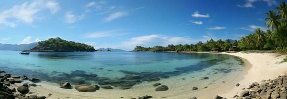 fantastisk hög res strand panorama ställer ut de pittoresk paradis öar i detalj ai genererad foto