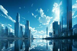 modern stadsbild, en testamente till generativ ai teknik, uppsättning mot en blå himmel ai genererad foto